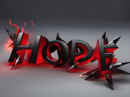 word hope made of black letters on dark background, 3d rendering. photo