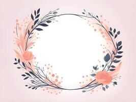 watercolor round frame with flowers and leaves. photo