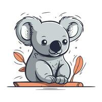 Cute koala sitting on a wooden board. Vector illustration.