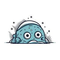 Cute cartoon blue sea monster. Vector illustration isolated on white background.