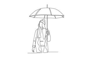 A woman wears an umbrella in the rain vector