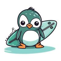 pingüino con tabla de surf. linda dibujos animados vector ilustración.