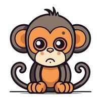 Cute cartoon monkey on white background. Vector illustration in flat style.