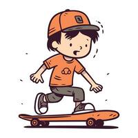 chico montando un patineta. vector ilustración en un plano estilo.