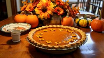 Pumpkin Pie with Star Cutouts on Wooden Table Decorated photo