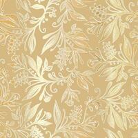 Floral seamless pattern with abstract leaves and berries of beige color with a gold gradient. Design for wallpaper, wrapping products, textiles, fabrics vector