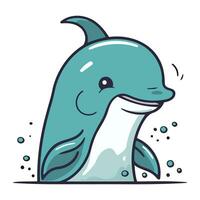 Cute cartoon dolphin. Vector illustration isolated on a white background.