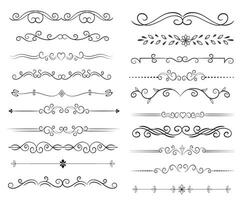 Page Divider And Design Elements. Set of Various Simple Black Divider Design, Assorted Divider Collection Template Vector. Collection of floral dividers elements mega decoration for Calligraphy. vector