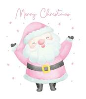 Cute Pink Christmas Santa Claus with Sack watercolor with Adorable Smile Cartoon character Hand Painting vector