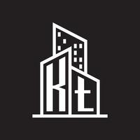 kt real inmuebles logo con edificio estilo , real inmuebles logo valores vector