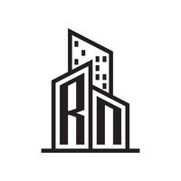 rn real inmuebles logo con edificio estilo , real inmuebles logo valores vector