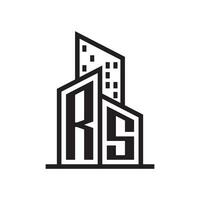 rs real inmuebles logo con edificio estilo , real inmuebles logo valores vector