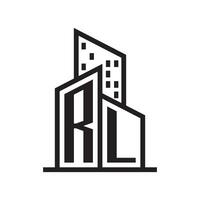 rl real inmuebles logo con edificio estilo , real inmuebles logo valores vector