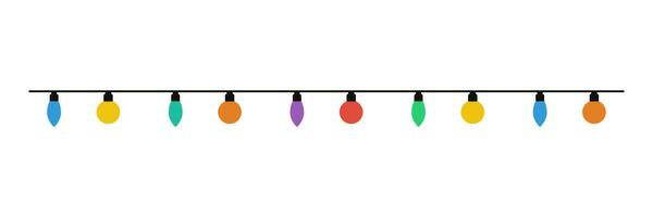 Christmas lights on a white background. Garlands with colored bulbs. Vector illustration. Happy New Year decoration.