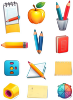school supplies icon set, school supplies, school supplies icon set, school supplies icon set, school ai generative notepad pencil png