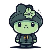 Kawaii Frog Cartoon Character With Sad Expression Vector Illustration.