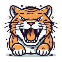 Angry tiger. Vector illustration. Isolated on white background.