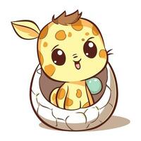 linda dibujos animados bebé jirafa en el huevo. vector ilustración.