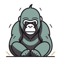 Vector illustration of a gorilla sitting on the floor. Flat line design.