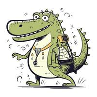 Cartoon crocodile with a camera in his hand. Vector illustration.