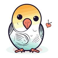 Cute cartoon parrot with hearts. Vector illustration isolated on white background.