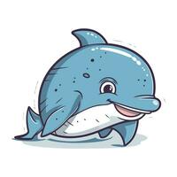 Cute cartoon dolphin. Vector illustration isolated on a white background.