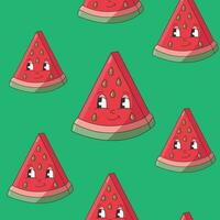 90s Fruit Funny Retro Groovy Pattern with Cartoon Hippie Character. Comic Character of Watermelon with a face. Groovy Summer Vector Print. Sweet Juicy Fresh Fruits.