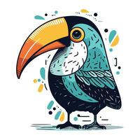 Toucan bird. Hand drawn vector illustration in cartoon style.