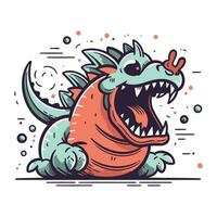 Funny cartoon dragon. Vector illustration. Isolated on white background.