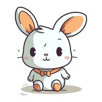 Cute little white rabbit. Vector illustration isolated on white background.