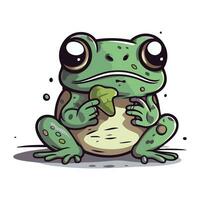 Cute cartoon green frog isolated on white background. Vector illustration.