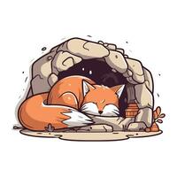 Cute fox sleeping in an igloo. Vector cartoon illustration.