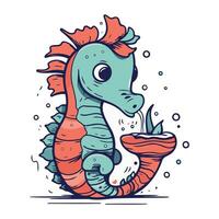 Hippocampus. Cute cartoon sea horse. Vector illustration.