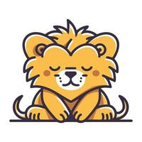 Cute lion sitting and smiling. Vector illustration in flat style.