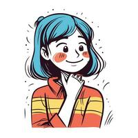 vector ilustración de un joven niña con azul pelo en un a rayas camisa.