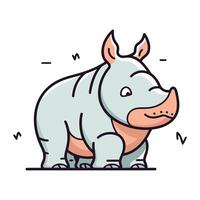 Cute cartoon rhinoceros. Vector line art illustration.