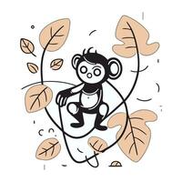 Monkey and leaves. Vector illustration in doodle style.
