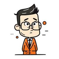 Thinking man with glasses and orange suit   Vector Cartoon Illustration