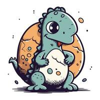 Cute little dinosaur with egg. Vector illustration. Cartoon style.