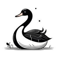 Black and white vector illustration of a swan on the lake.