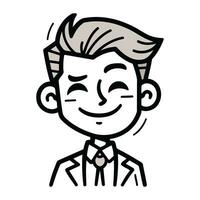 Cartoon happy man in business suit. Hand drawn vector illustration.