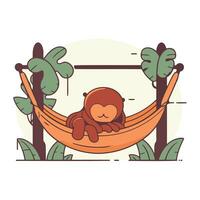 Cute monkey in hammock. Vector illustration in flat style.