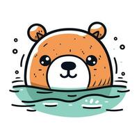 Cute bear swimming in the sea. Vector illustration in cartoon style.