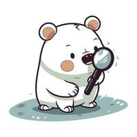 Illustration of a cute white bear with magnifying glass on white background vector