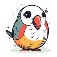 Cute cartoon parrot. Hand drawn vector illustration isolated on white background.