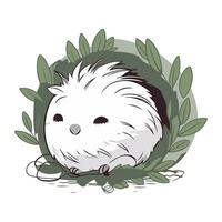 Cute hedgehog with leaves. Vector illustration in cartoon style.