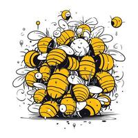 Honeybee doodle hand drawn vector illustration. Cartoon style.