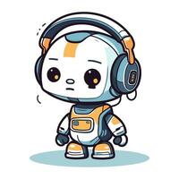 Astronaut listening to music with headphones. Cute cartoon vector illustration.