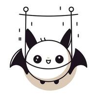 cute bat flying kawaii character icon vector illustration designicon