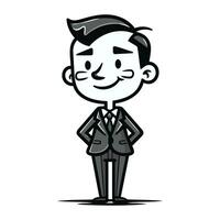 Businessman Smiling   Black and White Cartoon Style Vector Illustration